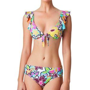 NWT Bleu Rod Beattie Color Crush Ruffled Tie-front Bikini Top & Bottom Set